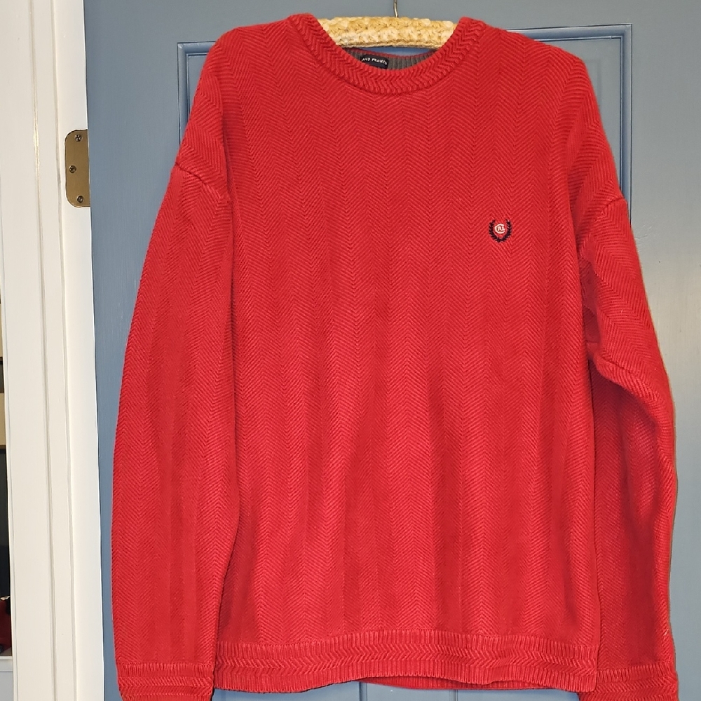 VINTAGE CHAPS Ralph Lauren Classic Red Crewneck Sweater EMBLEM Large Chevron 90s